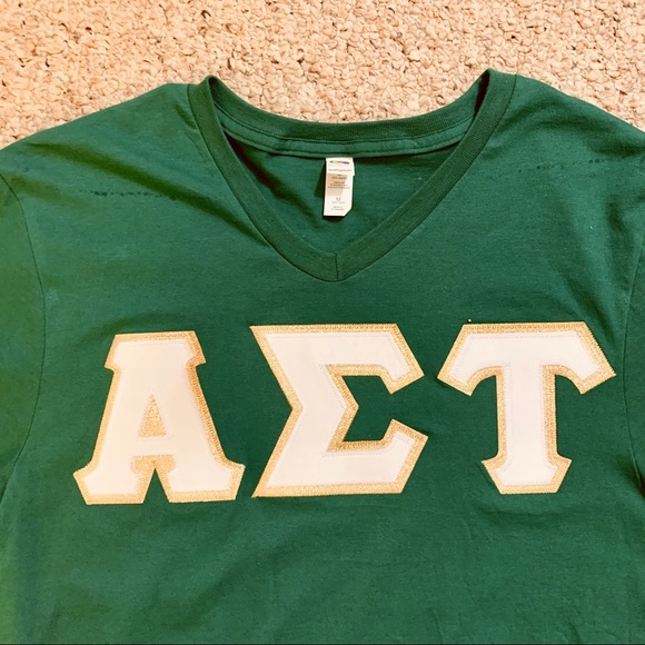Hanes Tops - Alpha Sigma Tau embroidered letter shirt
